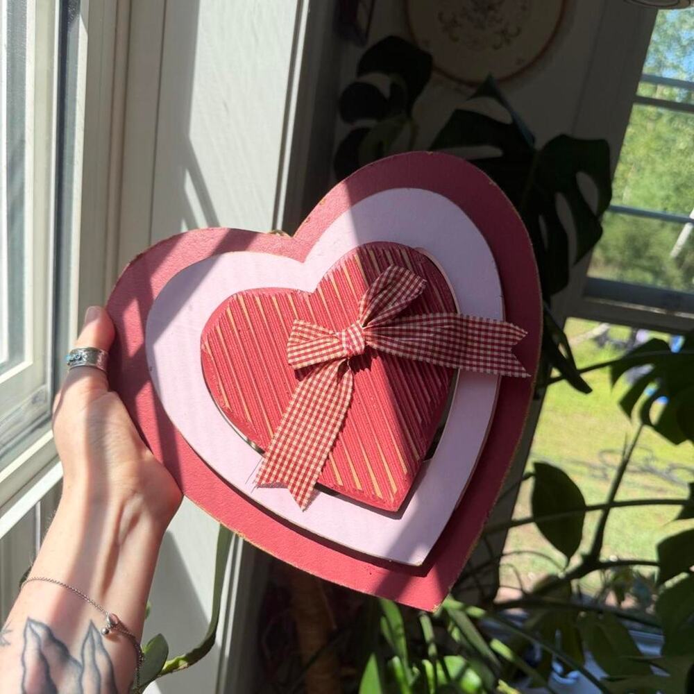 Pink Wooden Heart Hanging Decor